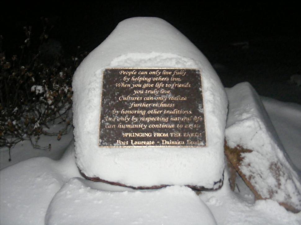 Free Image of Poet\'s rock - plaque revealed under snow 
